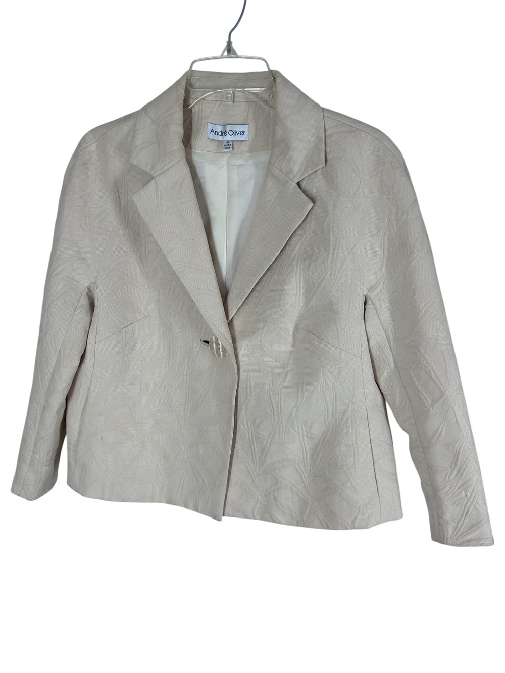 Vintage Andre Oliver Cream Textured Jacquard Blazer Jacket ***stain**Size 10